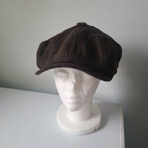 Moren Newsboy Hat Adult 60 Brown Black Herringbone Wool Blend Peaky Blinders